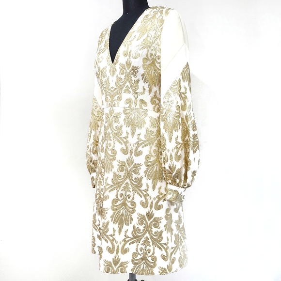 J. Mendel Paris Couture Baroque Silk Patchwork Puff Sleeve Mini Dress - Picture 5 of 10